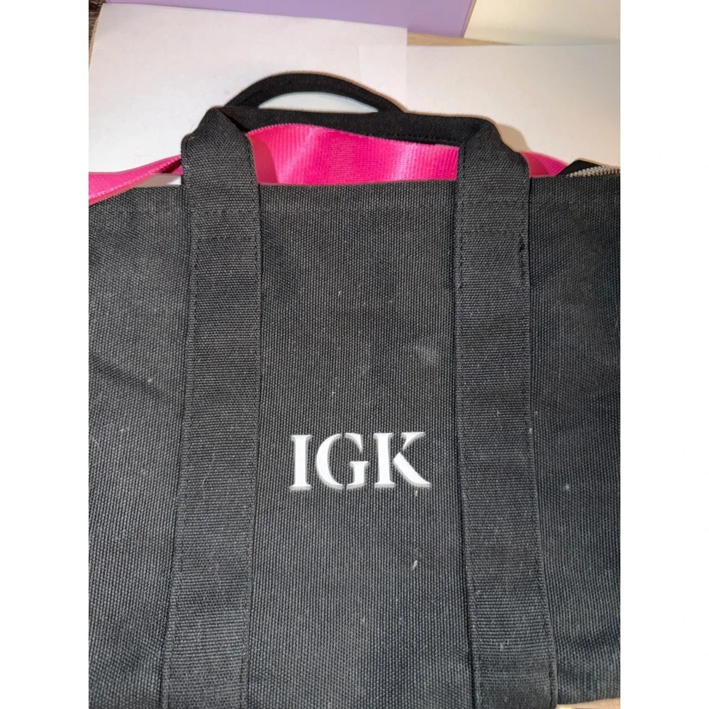 IGK Hair Black‎ Canvas Tote Bag Hot Pink Adjustable Crossbody Strap Zippered